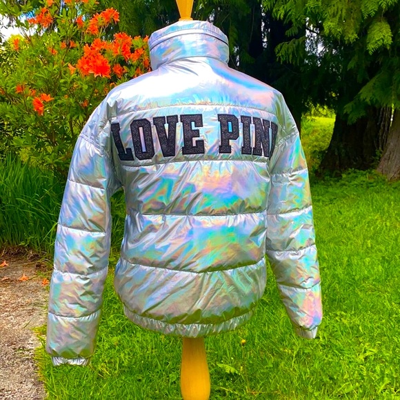PINK Victoria's Secret Jackets & Blazers - • VS PINK • Holographic Varsity Puffer